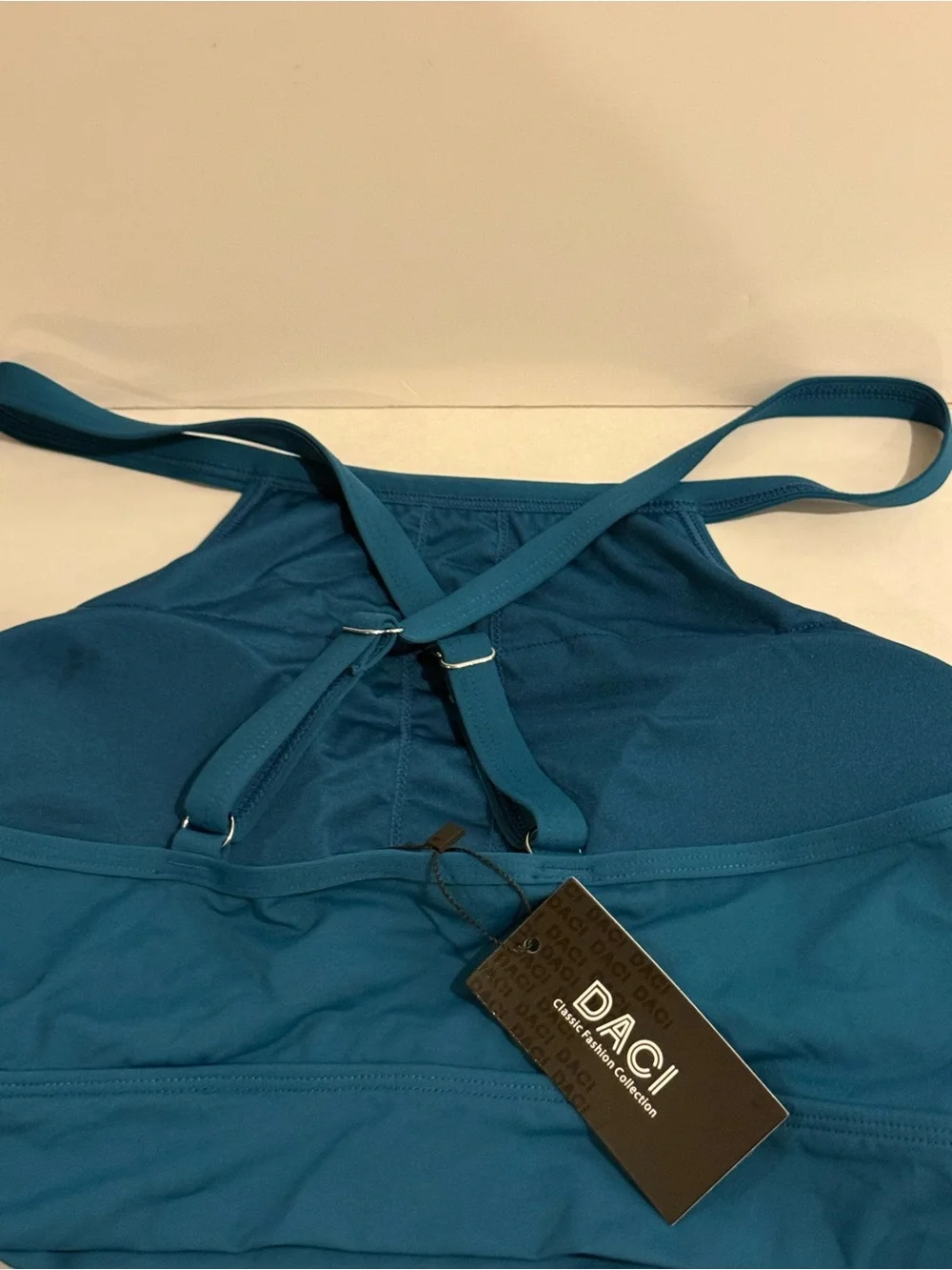 DACI Teal High Neck Cross Back Bikini Top NWT, Size XL